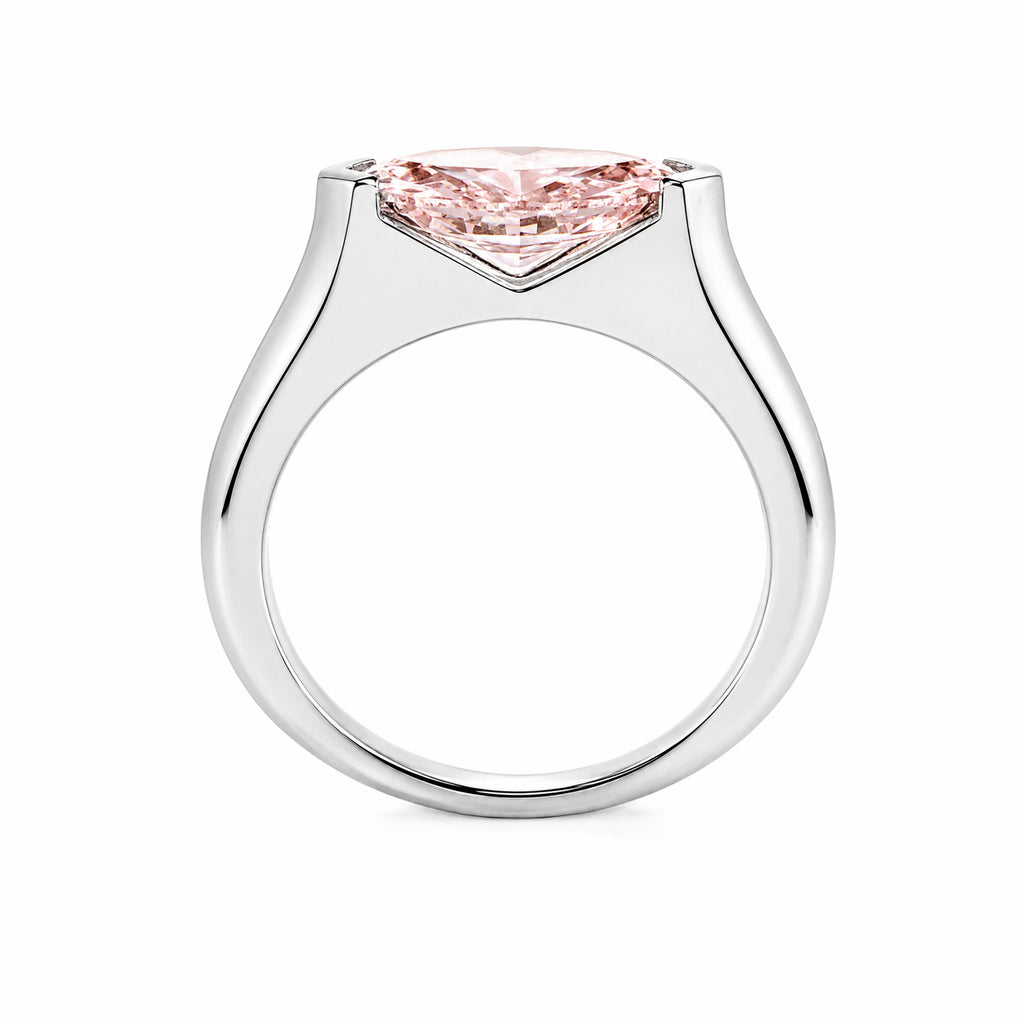 14K White Gold Marquise‑Cut Pink Lab‑Grown Diamond Solitaire Ring, Partial Bezel‑Tension‑Inspired Setting Plain Polished Band