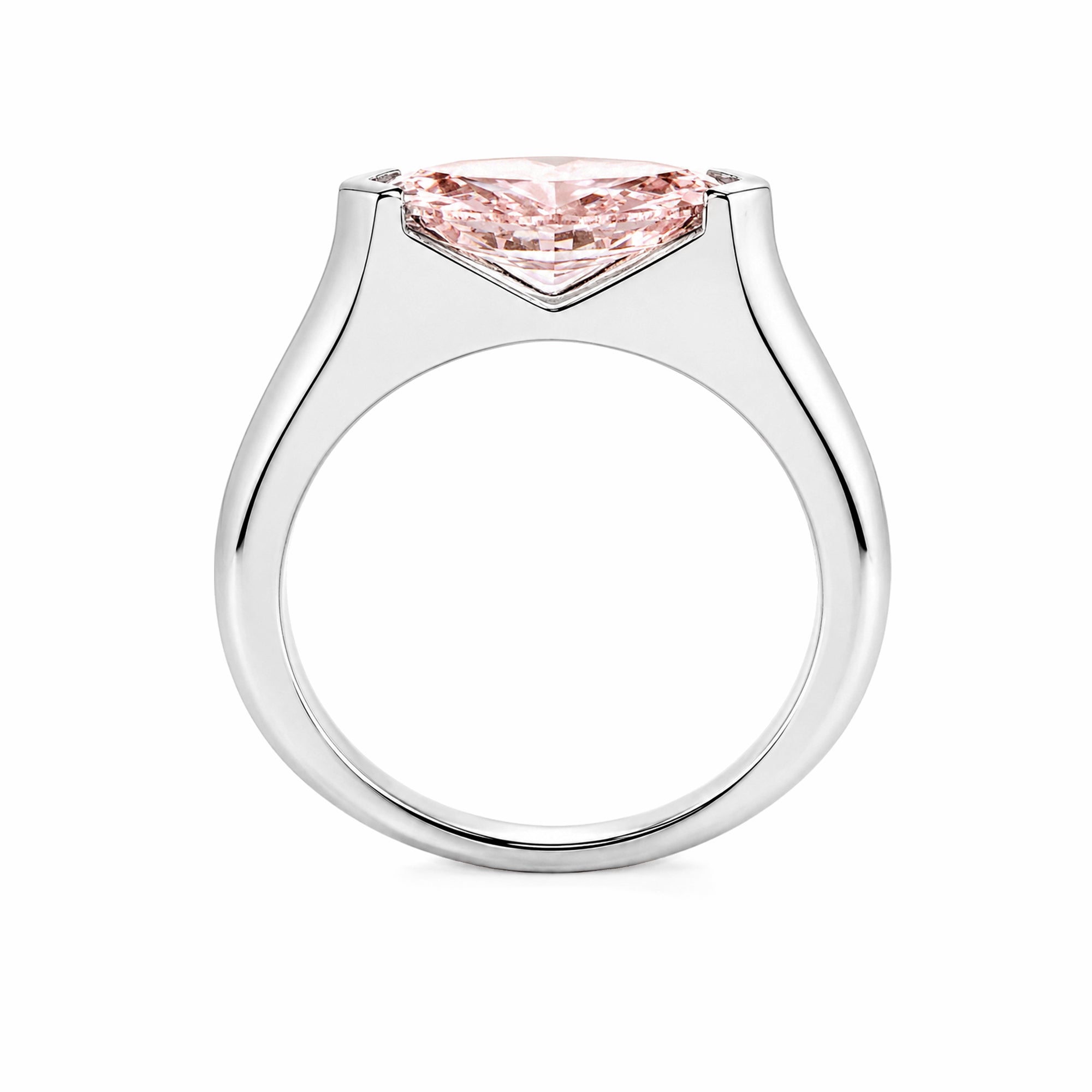 14K White Gold Marquise‑Cut Pink Lab‑Grown Diamond Solitaire Ring, Partial Bezel‑Tension‑Inspired Setting Plain Polished Band