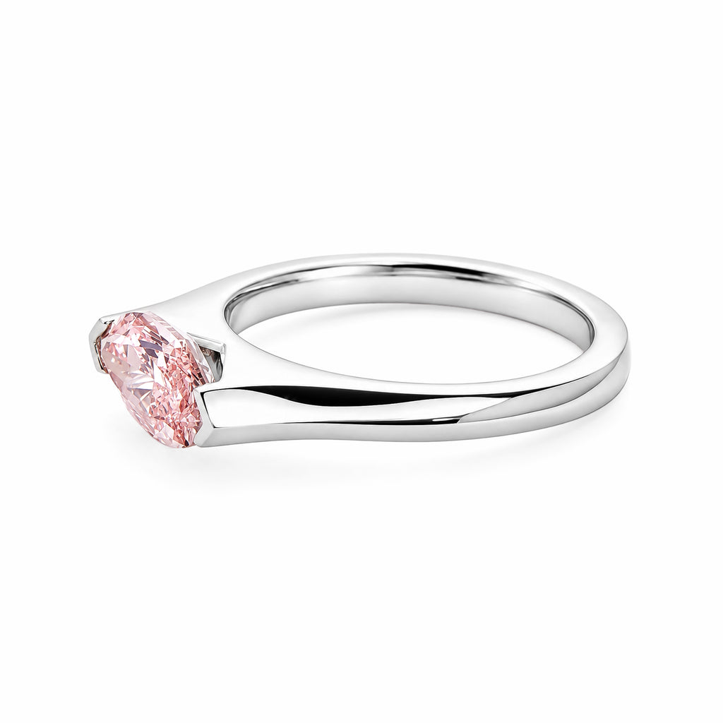 14K White Gold Marquise‑Cut Pink Lab‑Grown Diamond Solitaire Ring, Partial Bezel‑Tension‑Inspired Setting Plain Polished Band