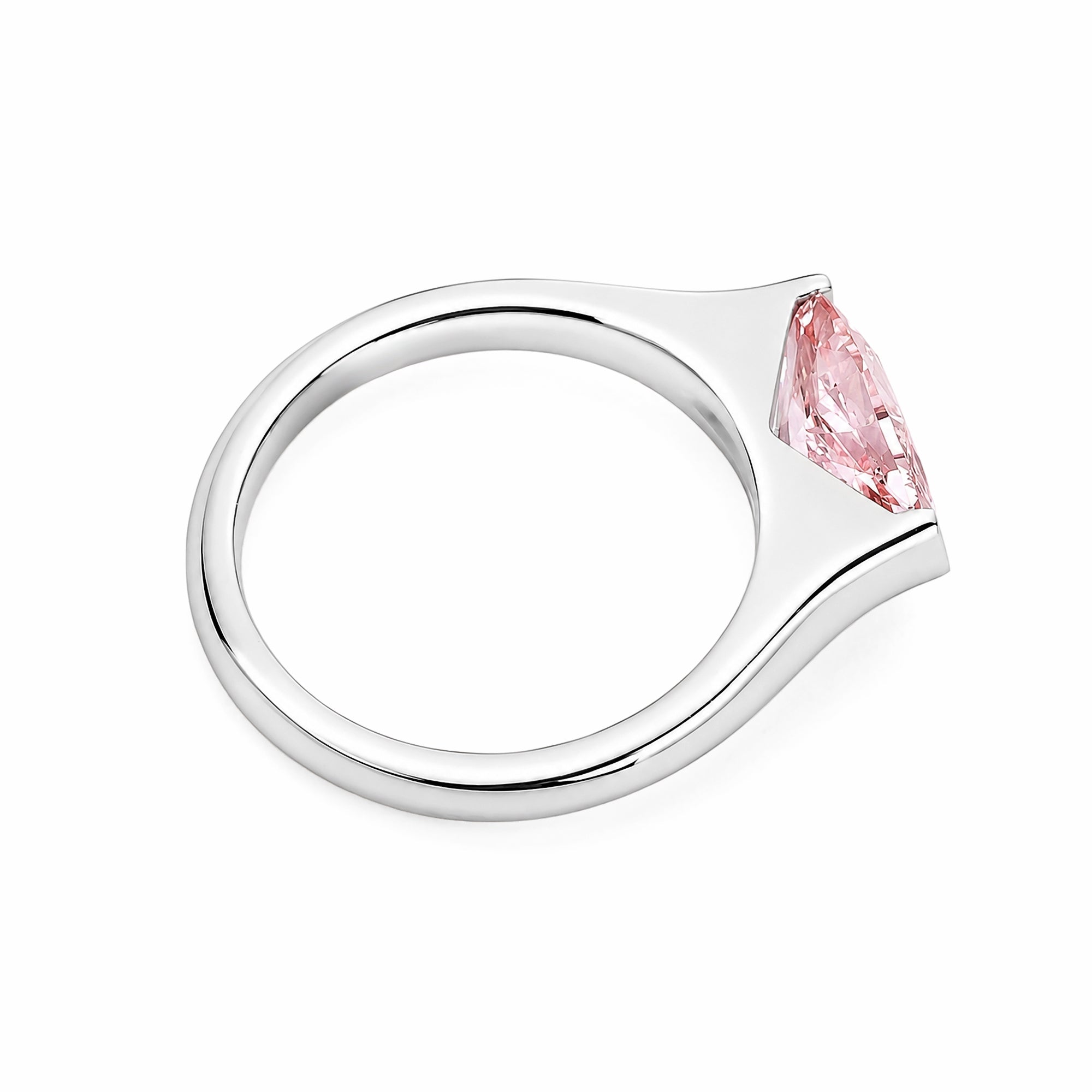 14K White Gold Marquise‑Cut Pink Lab‑Grown Diamond Solitaire Ring, Partial Bezel‑Tension‑Inspired Setting Plain Polished Band