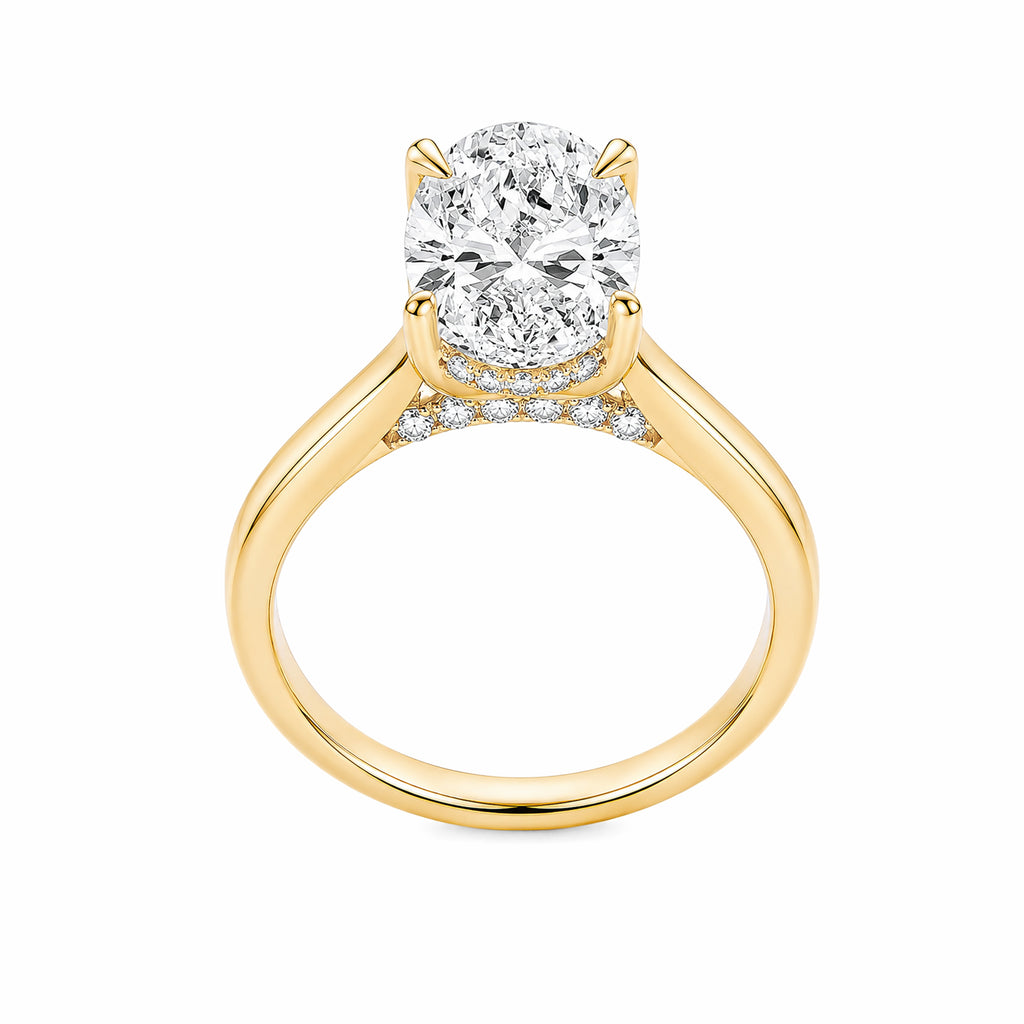 14K Yellow Gold Oval‑Cut Lab‑Grown Diamond Solitaire Engagement Ring, Four‑Prong Classic Tapered Plain Band