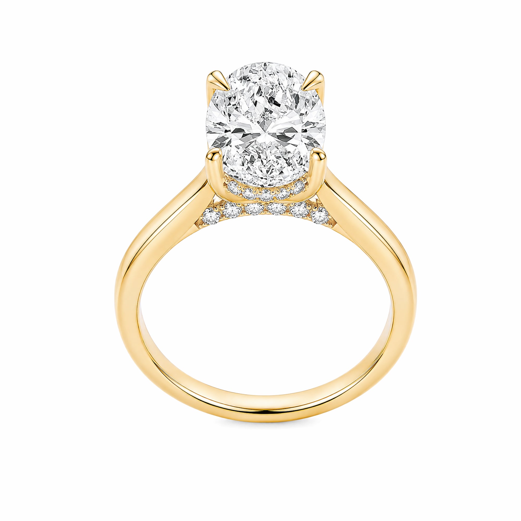 14K Yellow Gold Oval‑Cut Lab‑Grown Diamond Solitaire Engagement Ring, Four‑Prong Classic Tapered Plain Band