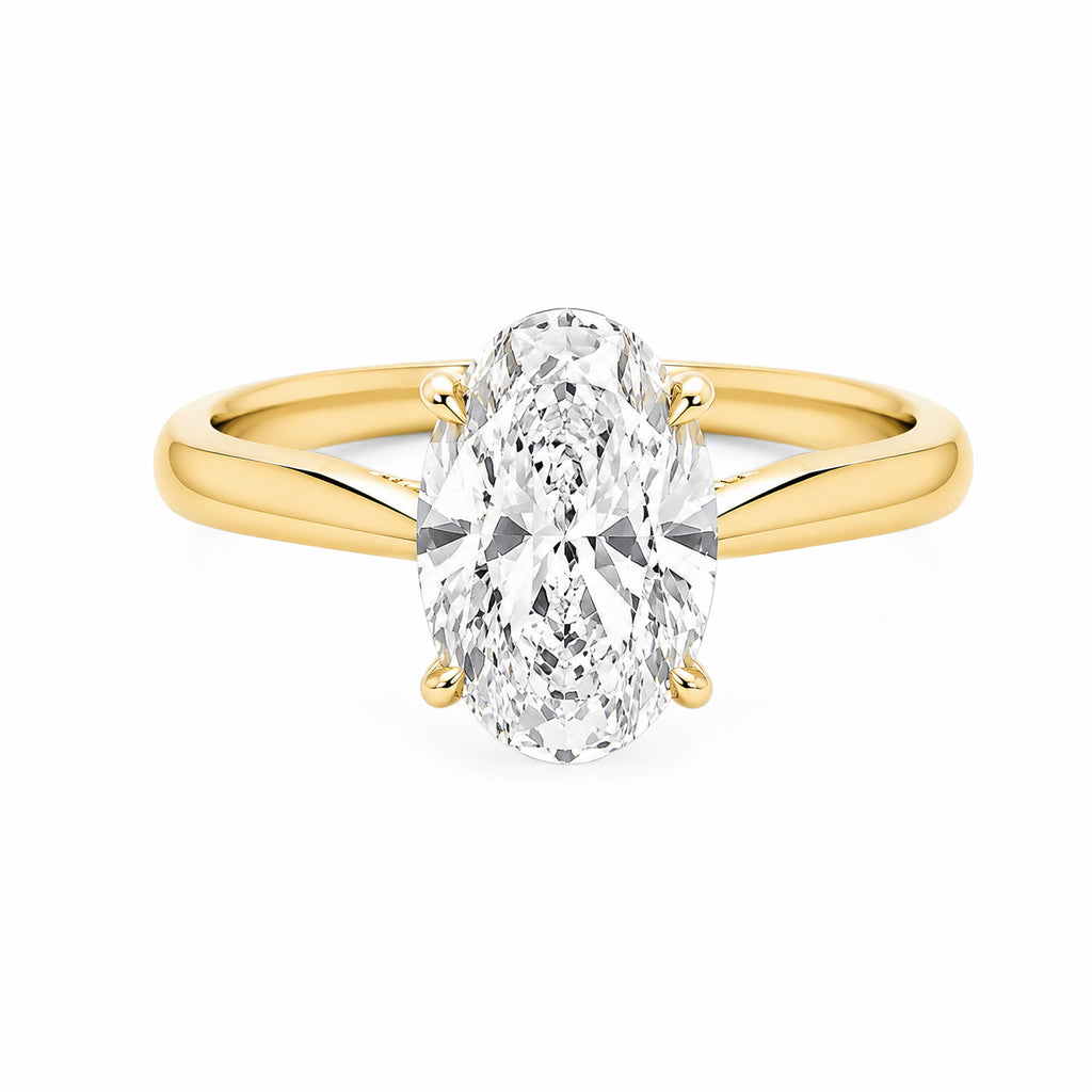 14K Yellow Gold Oval‑Cut Lab‑Grown Diamond Solitaire Engagement Ring, Four‑Prong Classic Tapered Plain Band