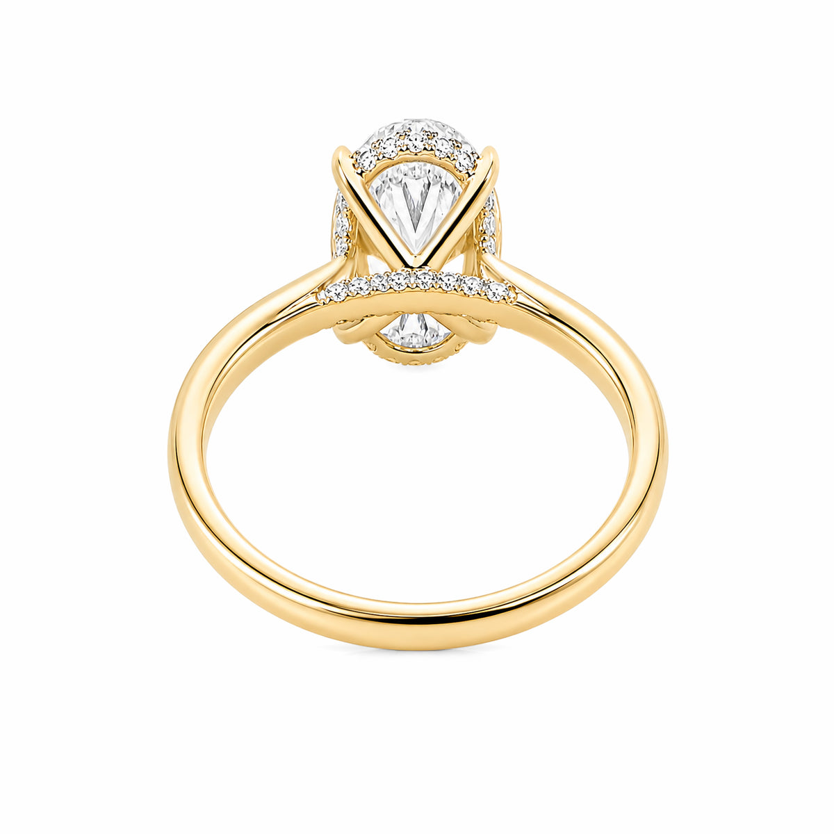 14K Yellow Gold Oval‑Cut Lab‑Grown Diamond Solitaire Engagement Ring, Four‑Prong Classic Tapered Plain Band