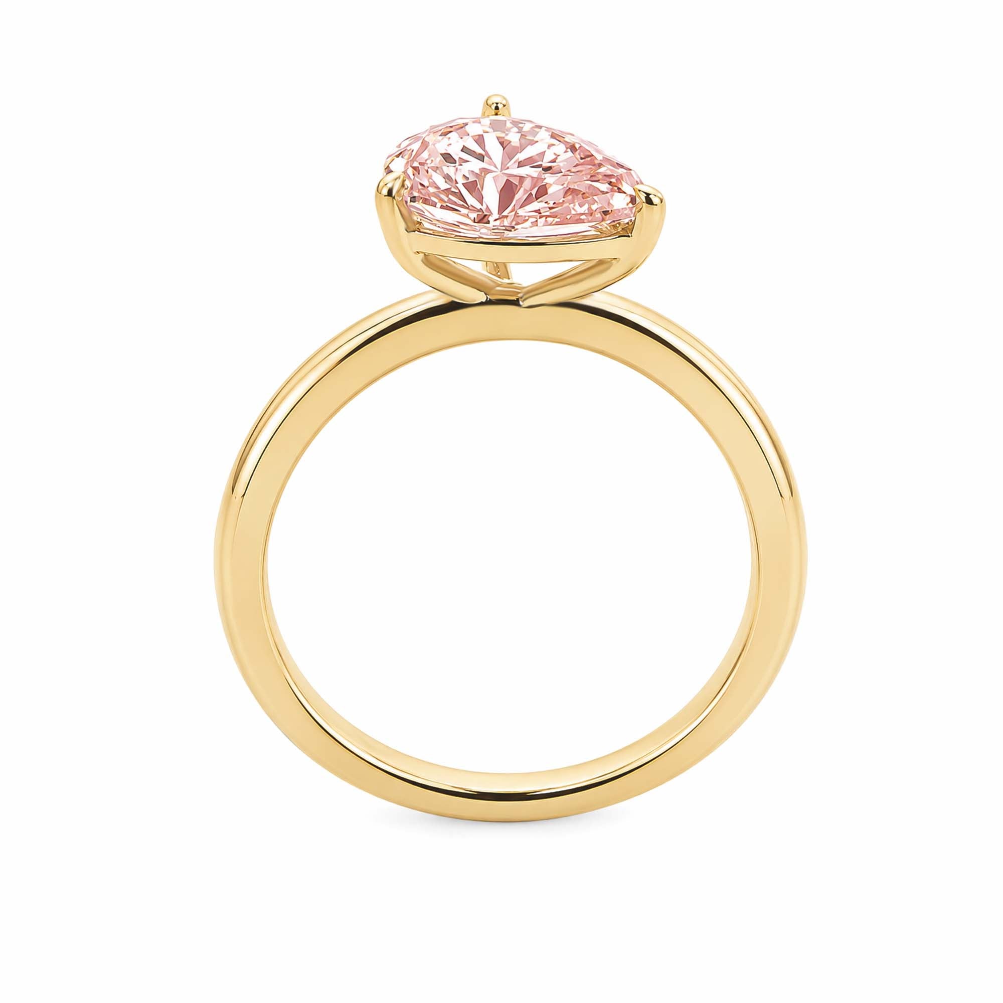 14K Yellow Gold Pear‑Cut Pink Lab‑Grown Diamond Solitaire Ring with Curved V‑Shaped Shank