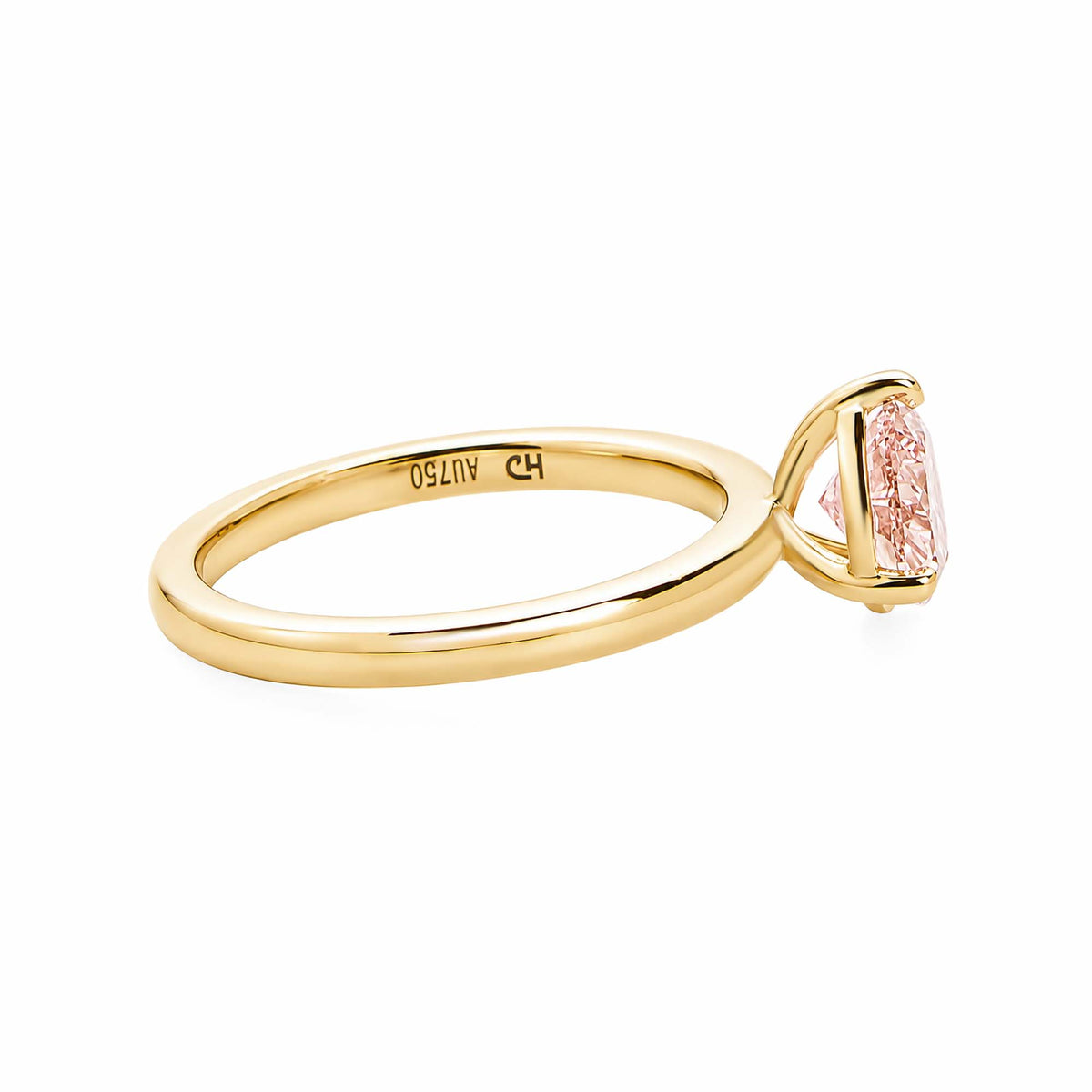 14K Yellow Gold Pear‑Cut Pink Lab‑Grown Diamond Solitaire Ring with Curved V‑Shaped Shank