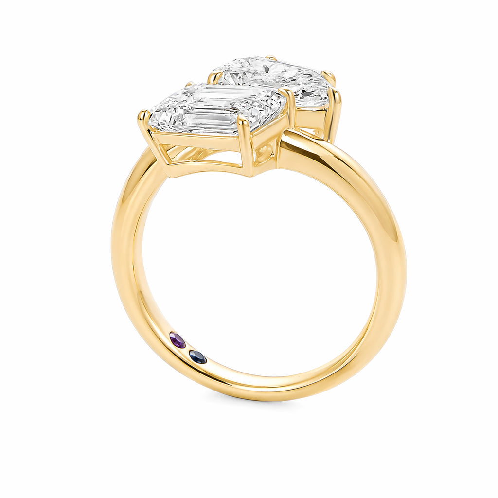 14K Yellow Gold Toi et Moi Two‑Stone Ring, Pear‑Cut & Emerald‑Cut Lab‑Grown Diamond Bypass Engagement Ring
