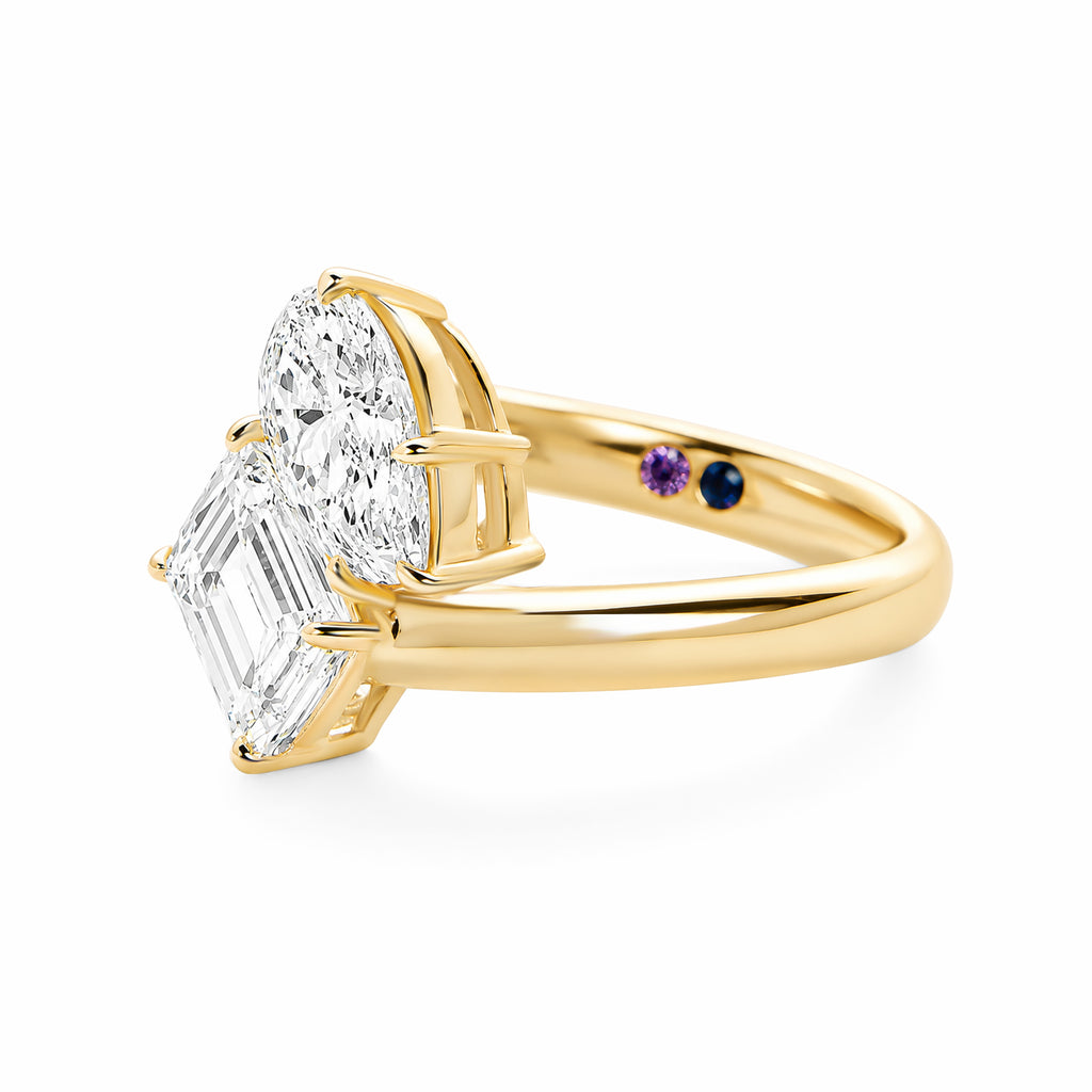14K Yellow Gold Toi et Moi Two‑Stone Ring, Pear‑Cut & Emerald‑Cut Lab‑Grown Diamond Bypass Engagement Ring