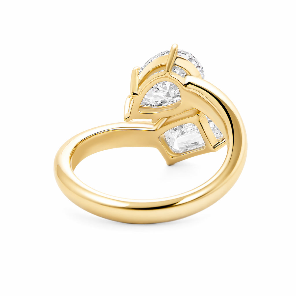 14K Yellow Gold Toi et Moi Two‑Stone Ring, Pear‑Cut & Emerald‑Cut Lab‑Grown Diamond Bypass Engagement Ring