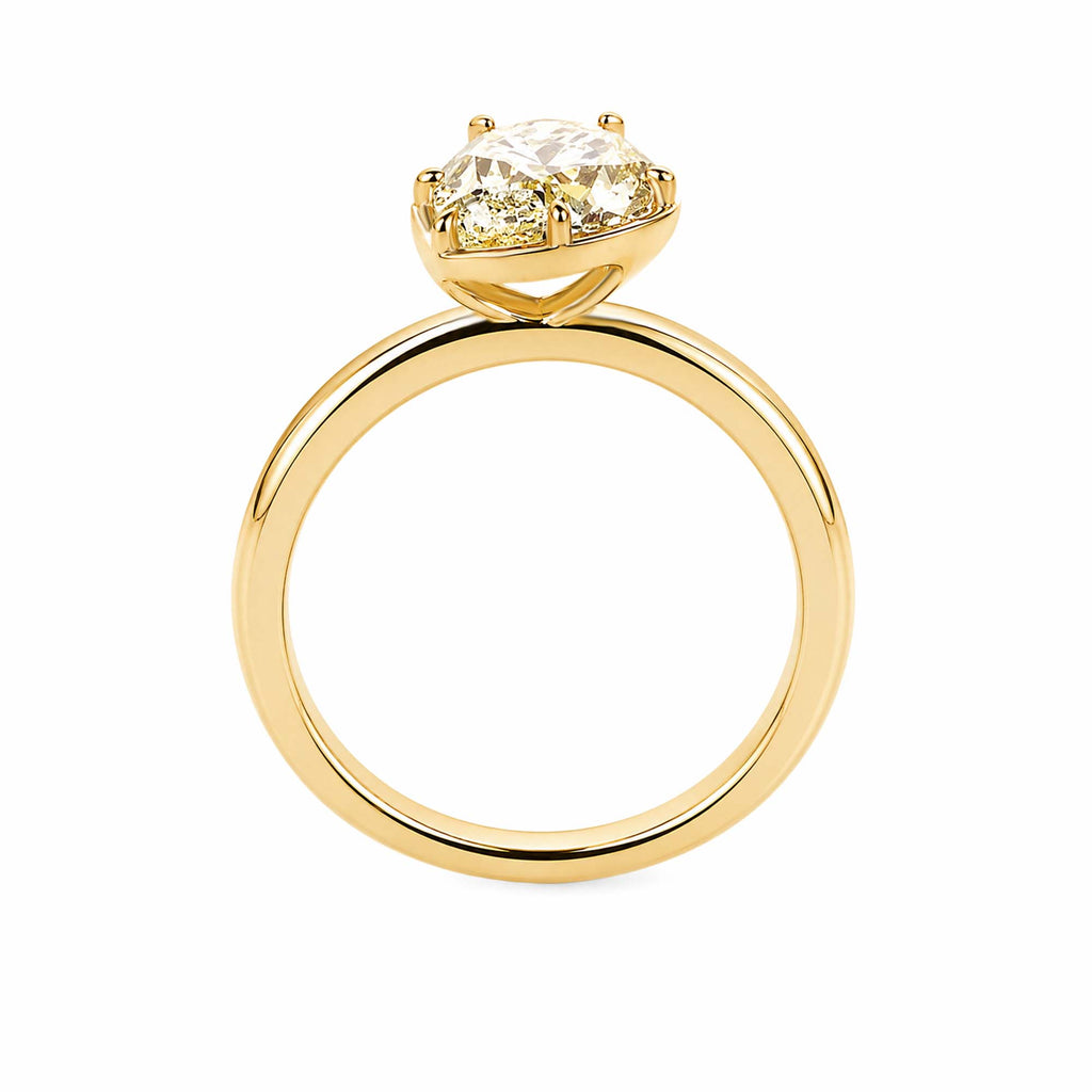 14K Yellow Gold Pear‑Cut Yellow Lab‑Grown Diamond Solitaire Ring, Partial Bezel‑Prong Hybrid Setting Plain Band