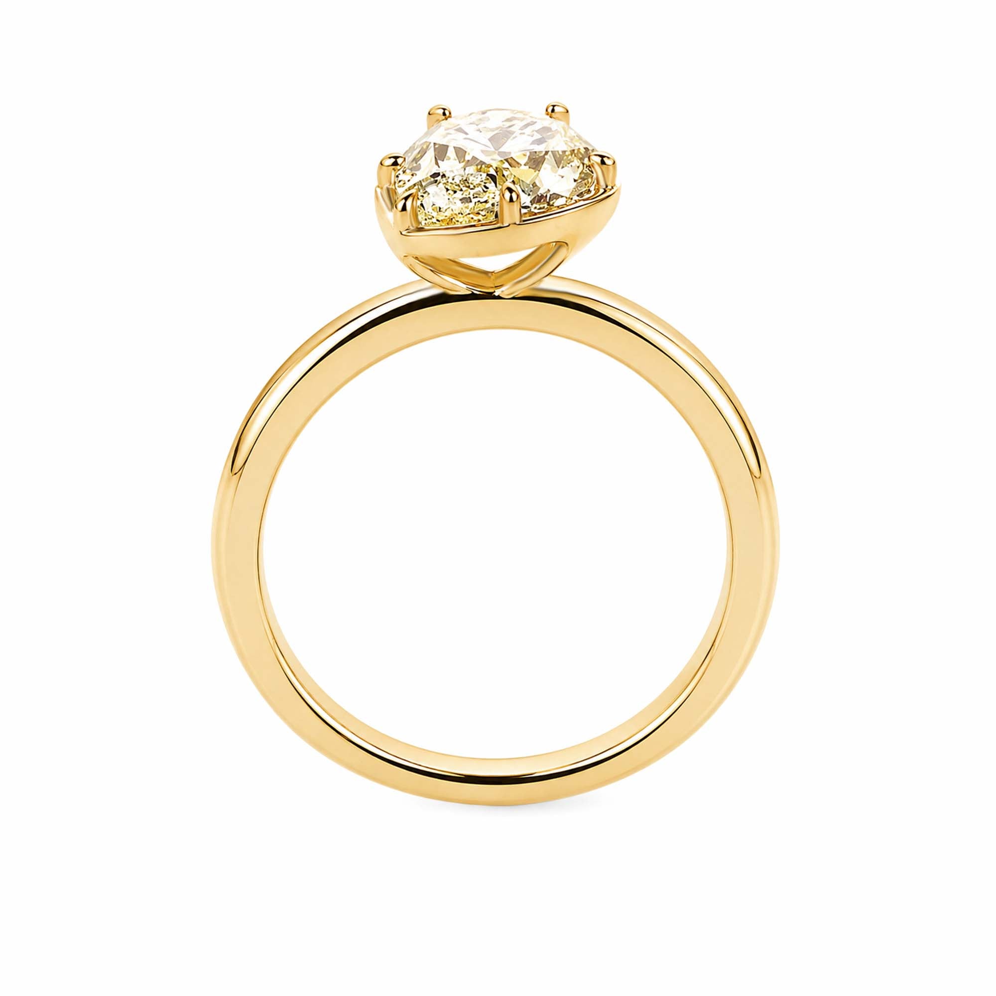 14K Yellow Gold Pear‑Cut Yellow Lab‑Grown Diamond Solitaire Ring, Partial Bezel‑Prong Hybrid Setting Plain Band