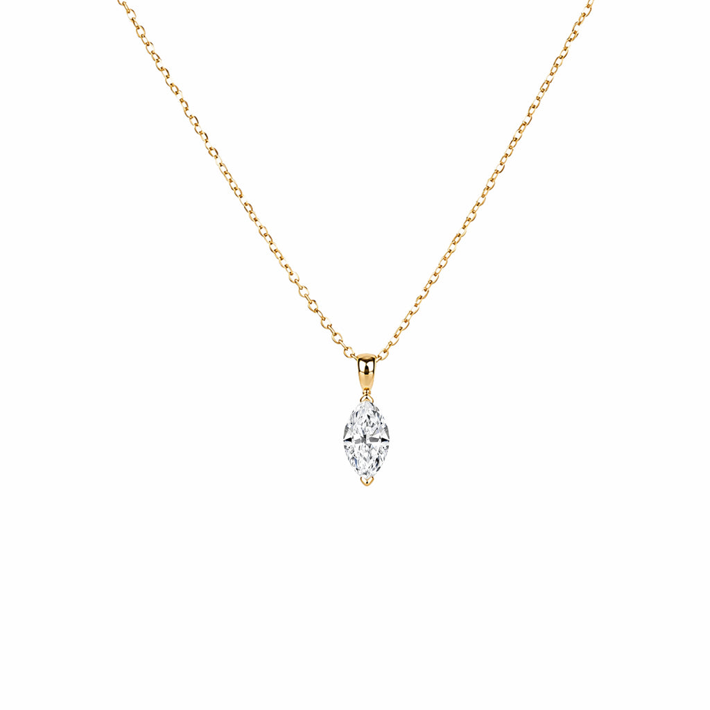 14K Yellow Gold Marquise‑Cut Lab‑Grown Diamond Solitaire Pendant Necklace, Cable Chain with Adjustable Spring‑Ring Clasp