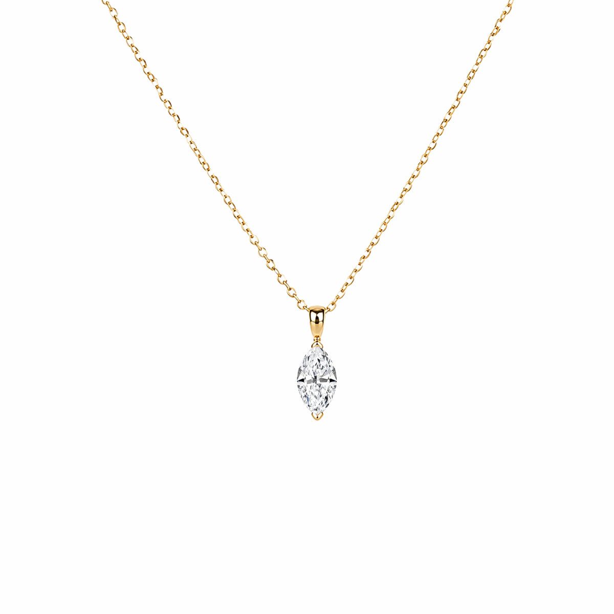 14K Yellow Gold Marquise‑Cut Lab‑Grown Diamond Solitaire Pendant Necklace, Cable Chain with Adjustable Spring‑Ring Clasp