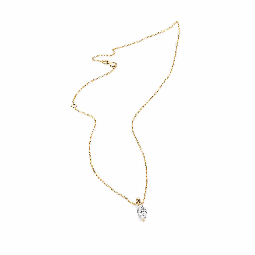 14K Yellow Gold Marquise‑Cut Lab‑Grown Diamond Solitaire Pendant Necklace, Cable Chain with Adjustable Spring‑Ring Clasp