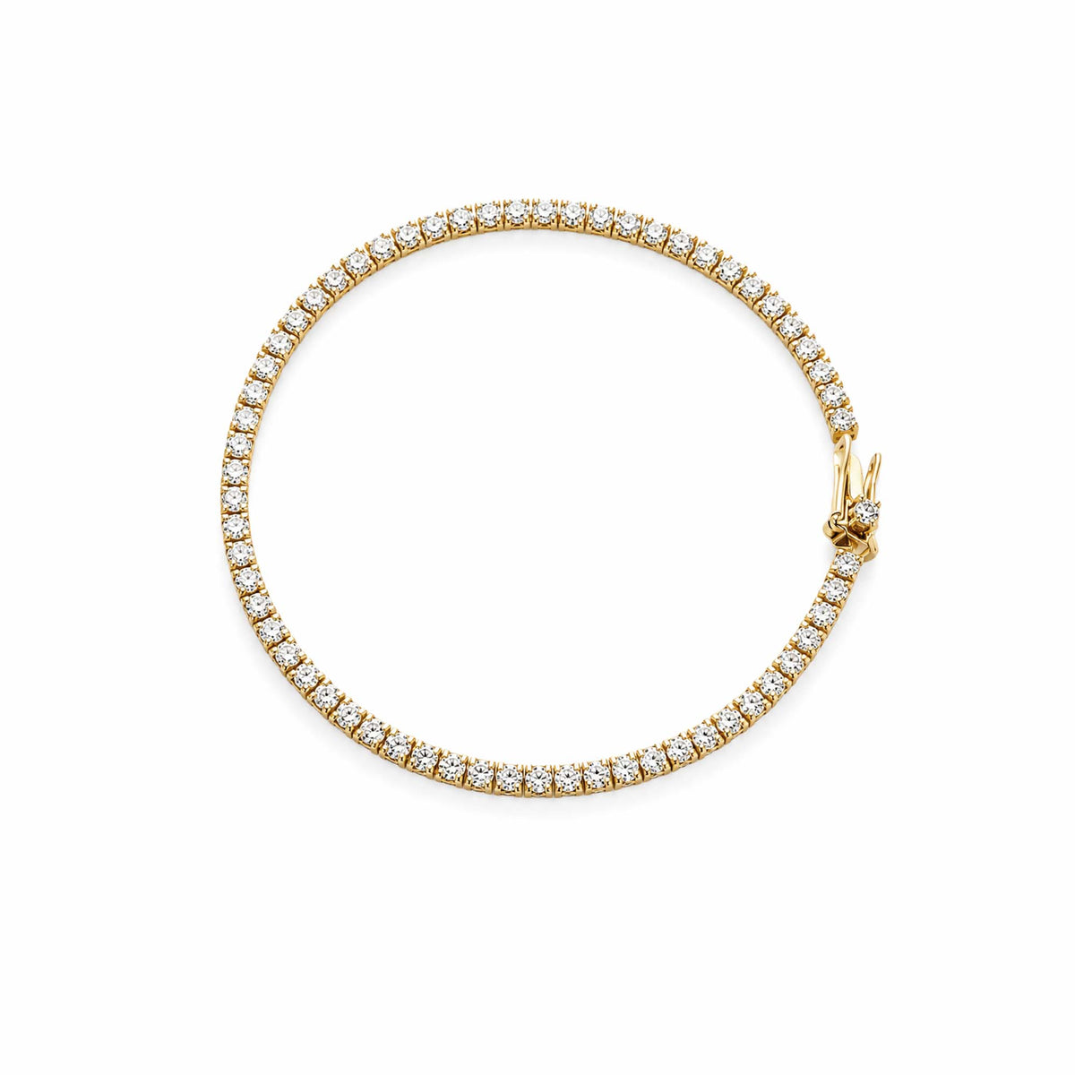 14K Yellow Gold Round‑Cut Lab‑Grown Diamond Tennis Bracelet, Box Clasp with Double Safety Locks