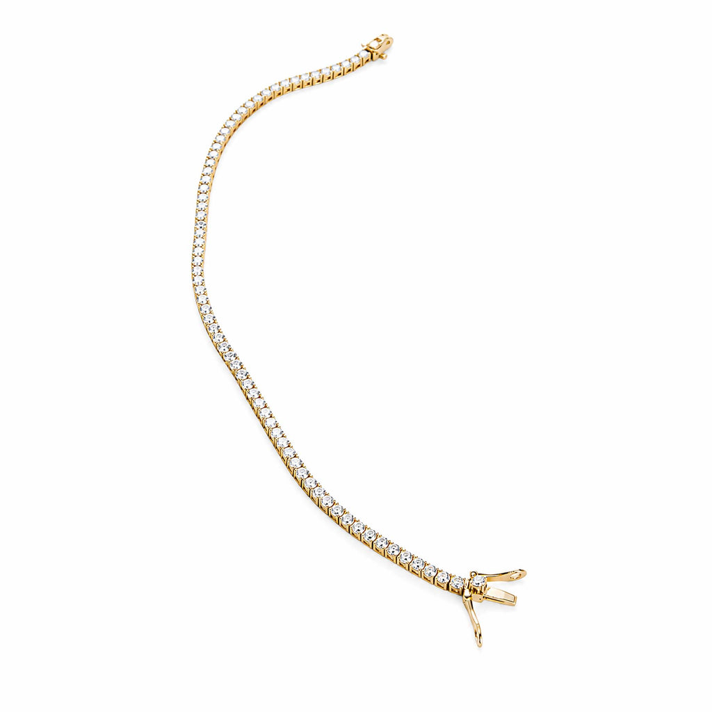 14K Yellow Gold Round‑Cut Lab‑Grown Diamond Tennis Bracelet, Box Clasp with Double Safety Locks