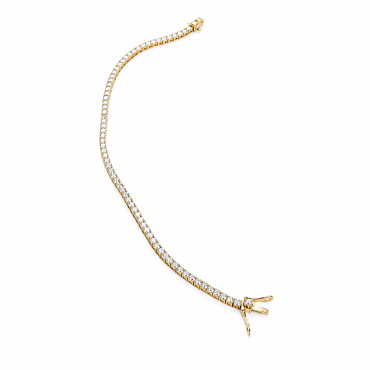 14K Yellow Gold Round‑Cut Lab‑Grown Diamond Tennis Bracelet, Box Clasp with Double Safety Locks