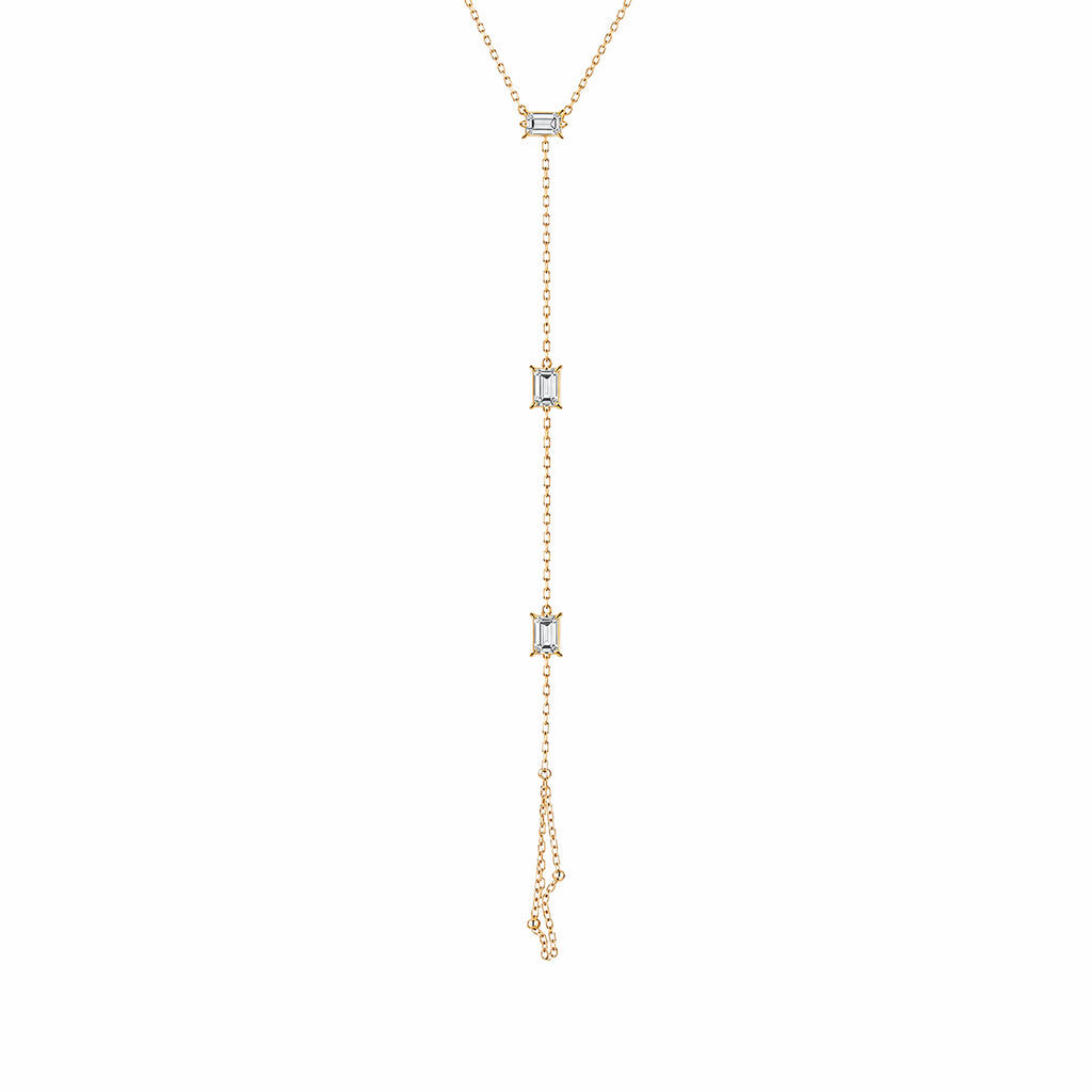14K Yellow Gold Emerald‑Cut Diamond Lariat‑Style Y‑Bracelet, Four‑Prong‑Set Baguette‑Shape Diamonds Cable Chain