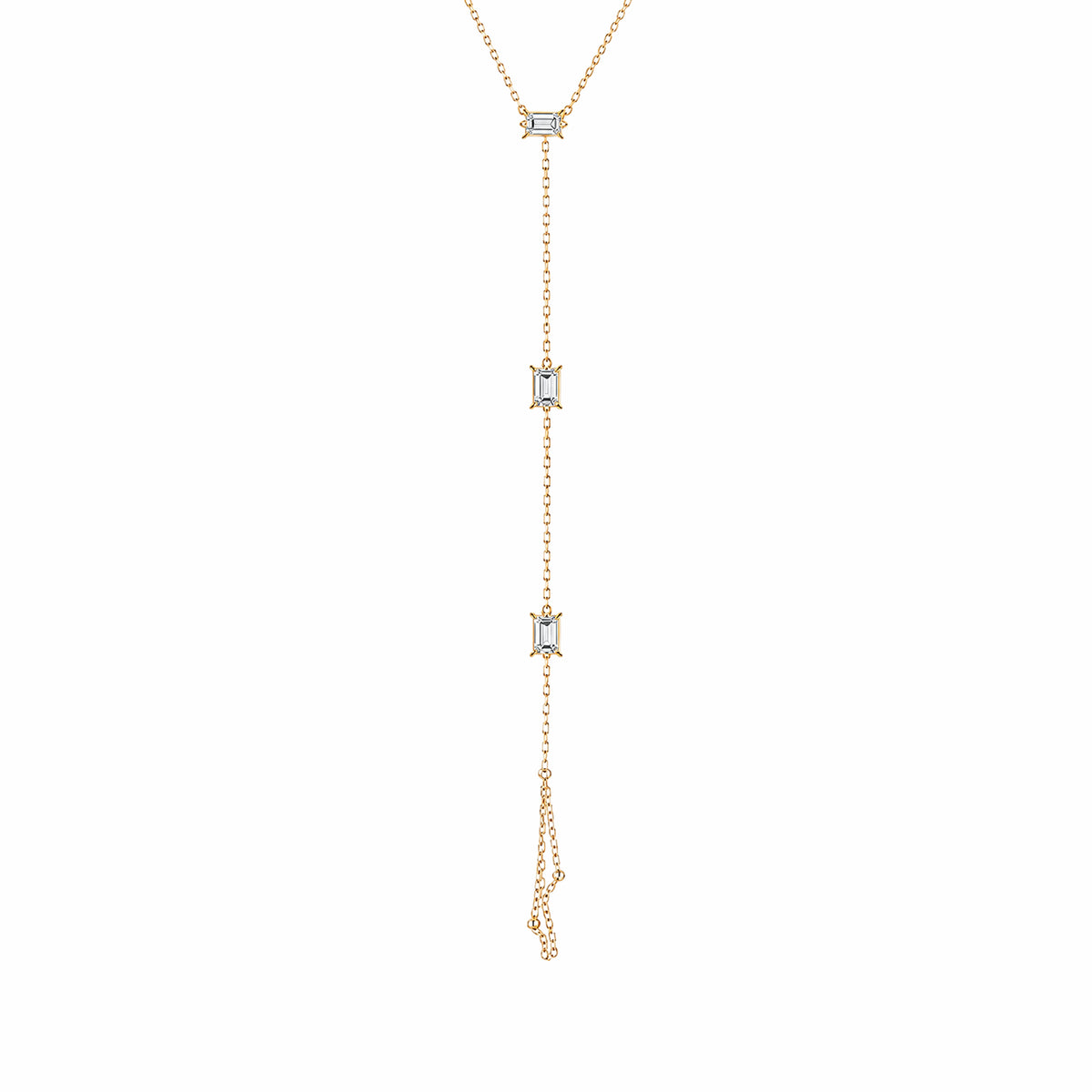 14K Yellow Gold Emerald‑Cut Diamond Lariat‑Style Y‑Bracelet, Four‑Prong‑Set Baguette‑Shape Diamonds Cable Chain