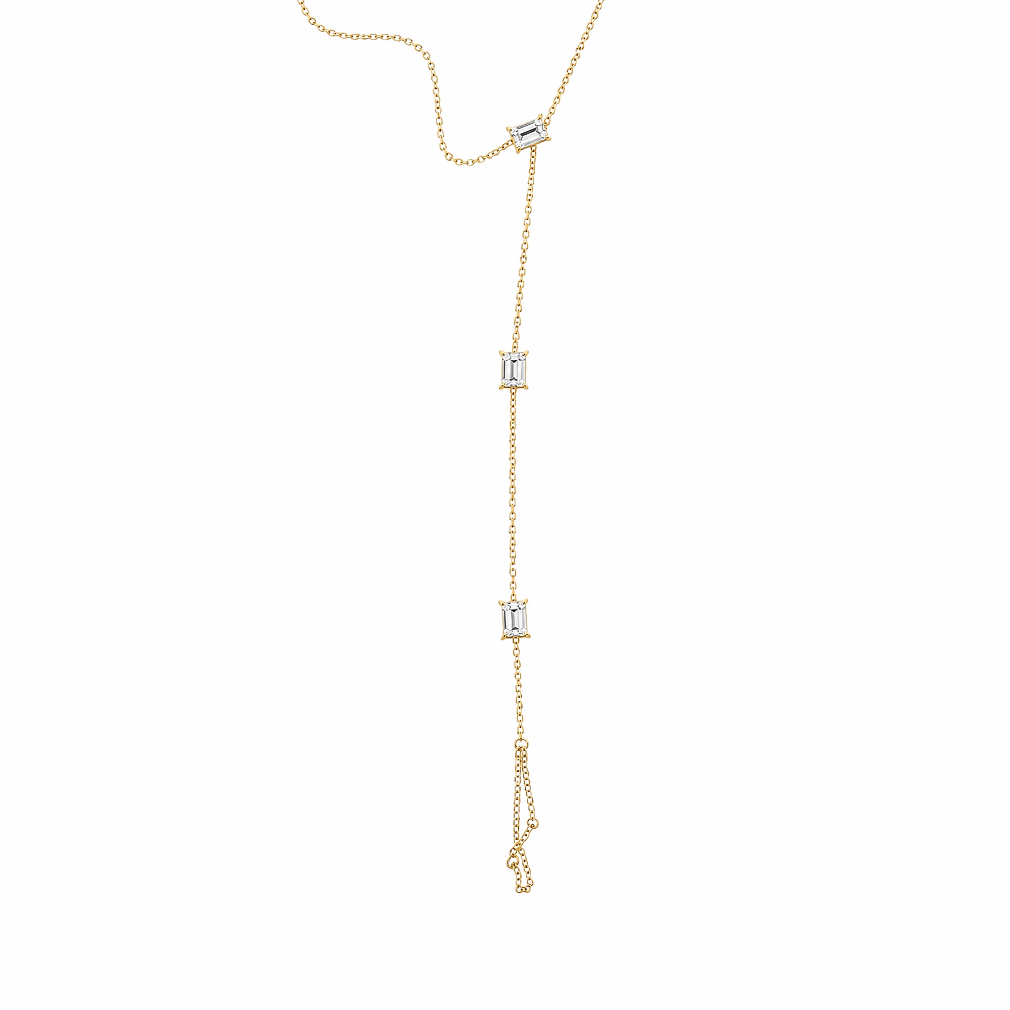 14K Yellow Gold Emerald‑Cut Diamond Lariat‑Style Y‑Bracelet, Four‑Prong‑Set Baguette‑Shape Diamonds Cable Chain