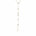 14K Yellow Gold Diamond Clover‑Cluster Lariat Y‑Bracelet, Adjustable Sliding Chain, Six Floral Station Motifs