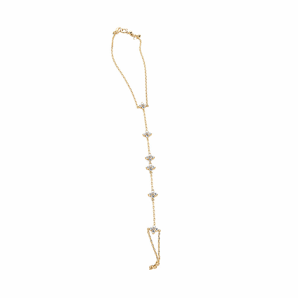 14K Yellow Gold Diamond Clover‑Cluster Lariat Y‑Bracelet, Adjustable Sliding Chain, Six Floral Station Motifs