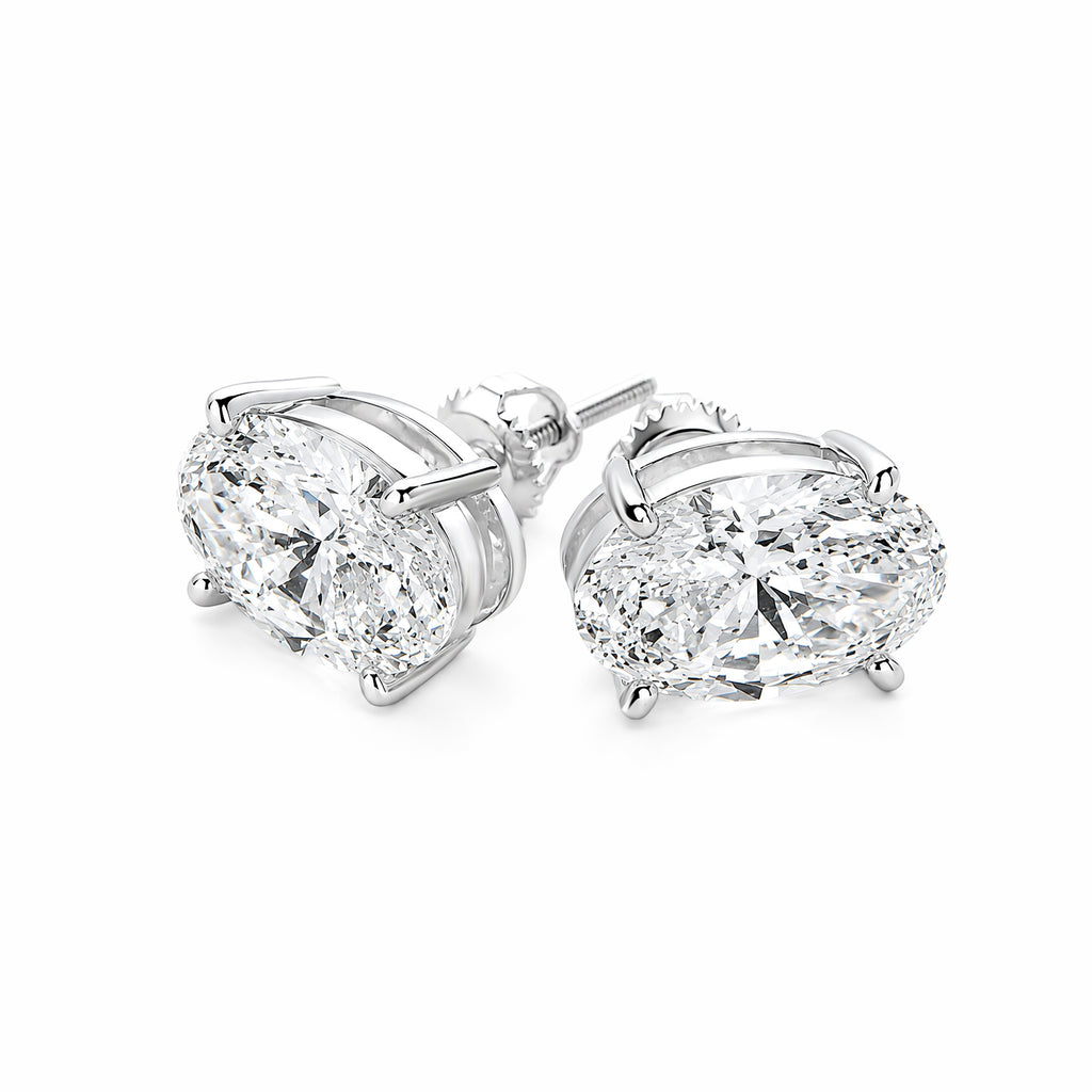 14K White Gold Oval‑Cut Lab‑Grown Diamond Stud Earrings, Four‑Ball‑Prong Setting, Screw‑Back Posts, Open Basket Setting
