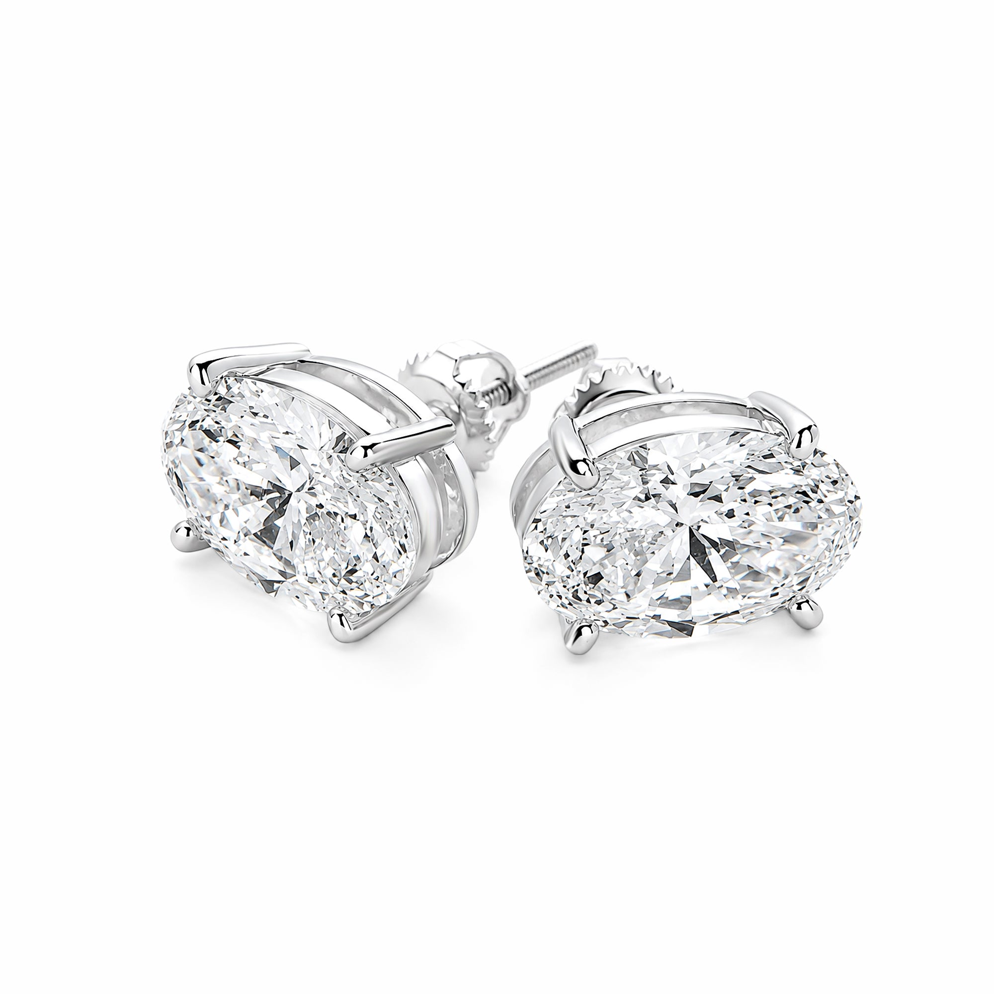 14K White Gold Oval‑Cut Lab‑Grown Diamond Stud Earrings, Four‑Ball‑Prong Setting, Screw‑Back Posts, Open Basket Setting