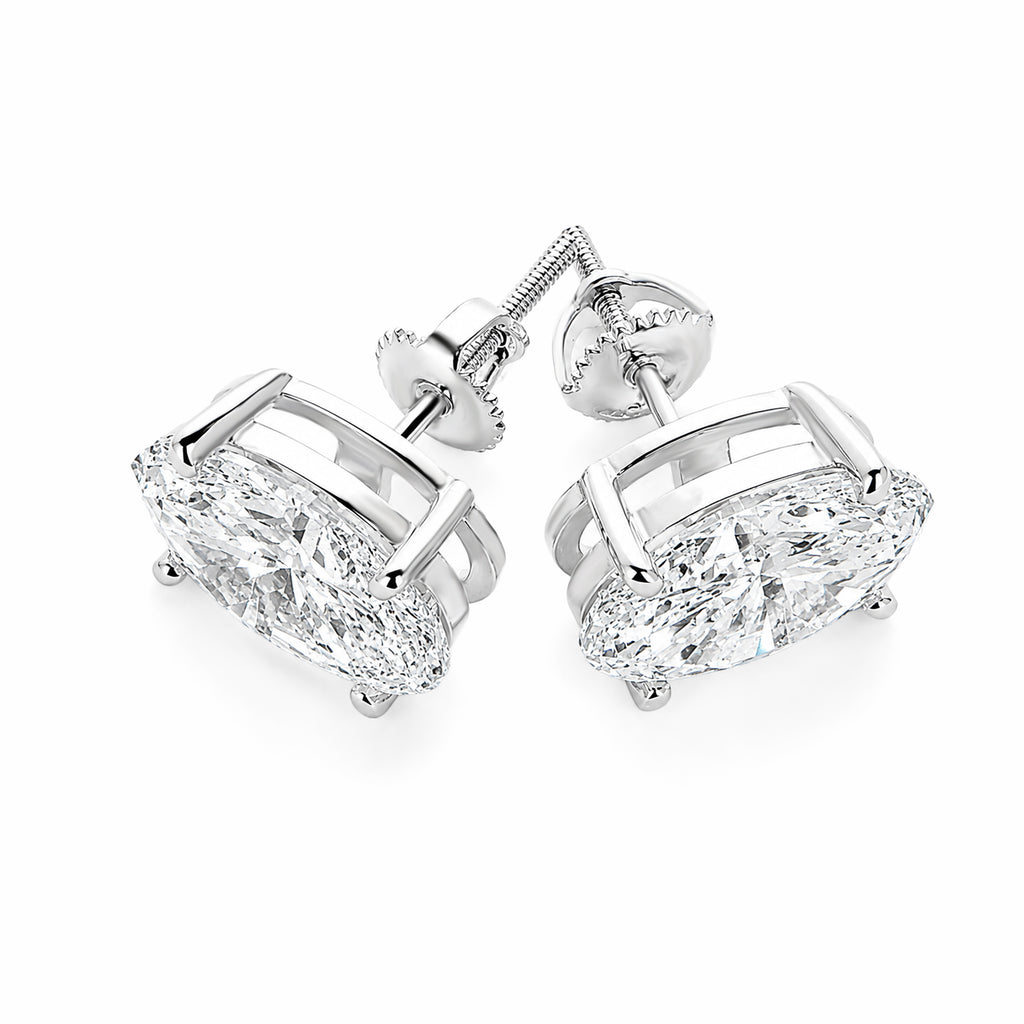 14K White Gold Oval‑Cut Lab‑Grown Diamond Stud Earrings, Four‑Ball‑Prong Setting, Screw‑Back Posts, Open Basket Setting