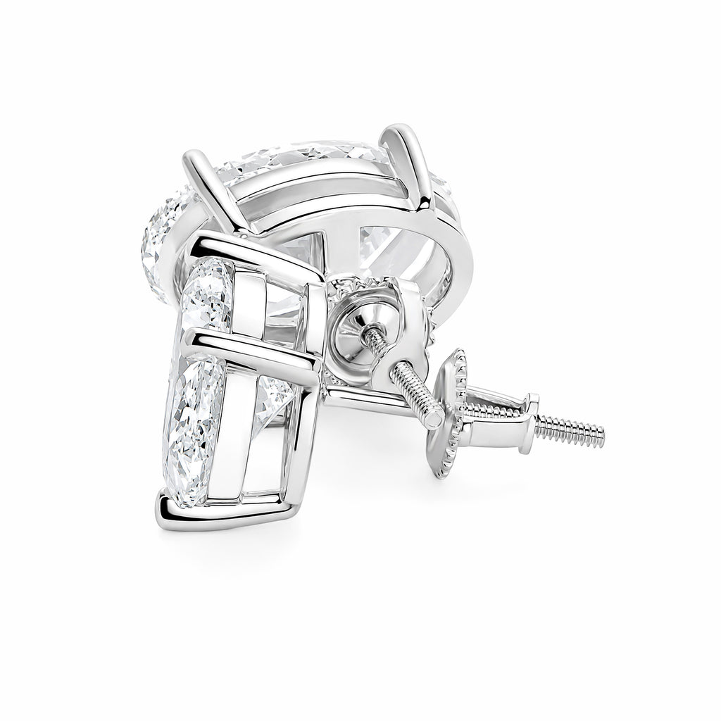 14K White Gold Oval‑Cut Lab‑Grown Diamond Stud Earrings, Four‑Ball‑Prong Setting, Screw‑Back Posts, Open Basket Setting