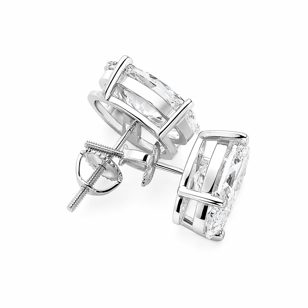 14K White Gold Oval‑Cut Lab‑Grown Diamond Stud Earrings, Four‑Ball‑Prong Setting, Screw‑Back Posts, Open Basket Setting