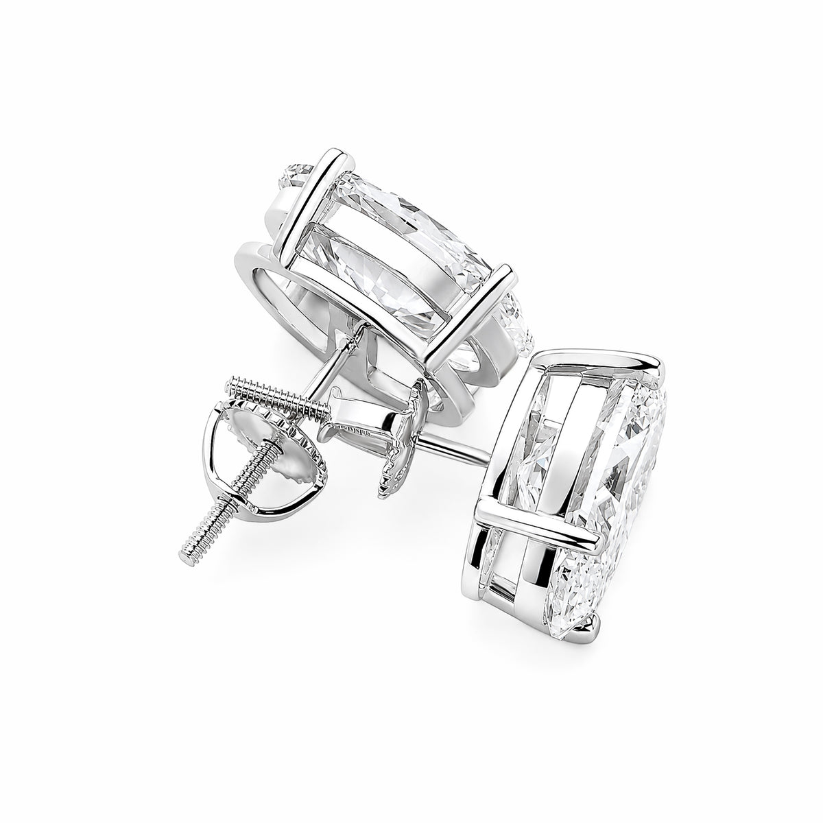 14K White Gold Oval‑Cut Lab‑Grown Diamond Stud Earrings, Four‑Ball‑Prong Setting, Screw‑Back Posts, Open Basket Setting