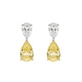 Two Stone Pear White & Fancy Yellow Lab Diamond Two Tone Gold Drop Pendant