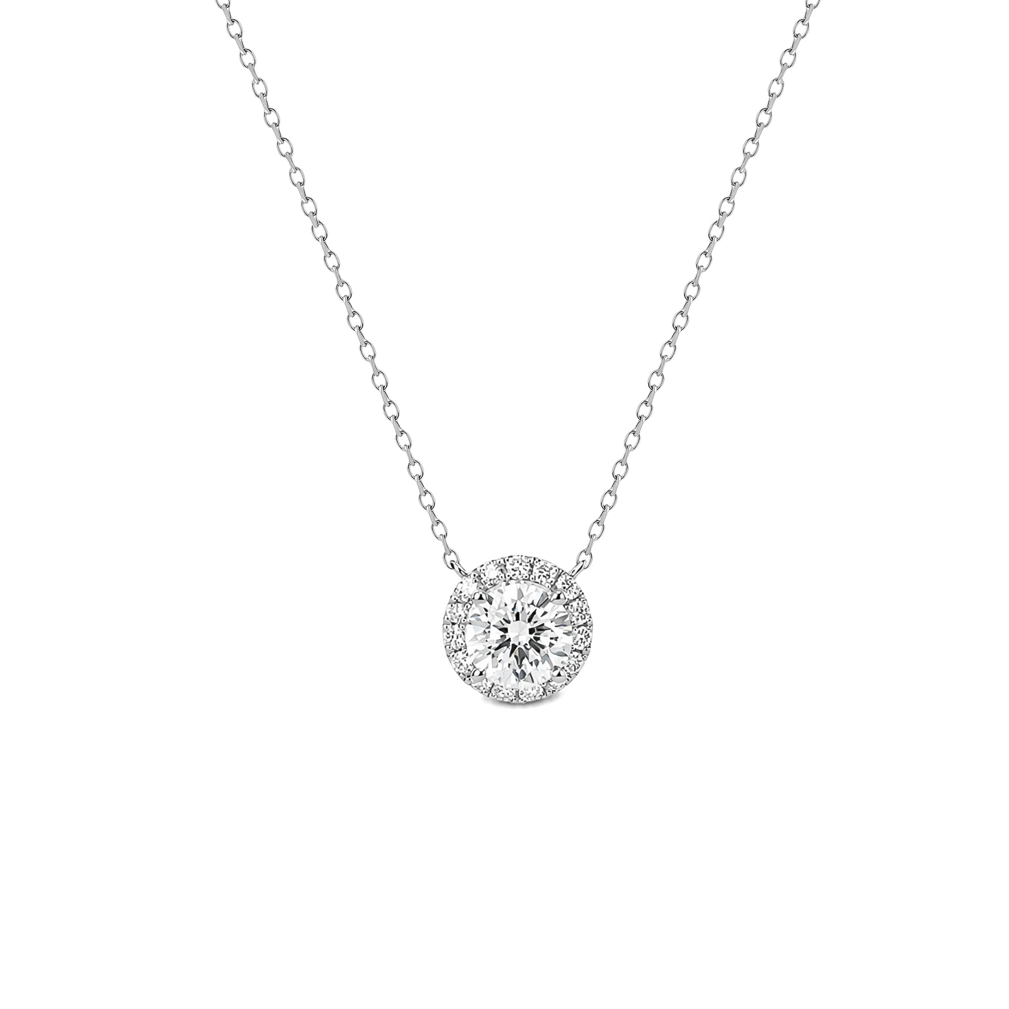 9-18K White Gold Round Lab Diamond Halo Solitaire Pendant Necklace For Women