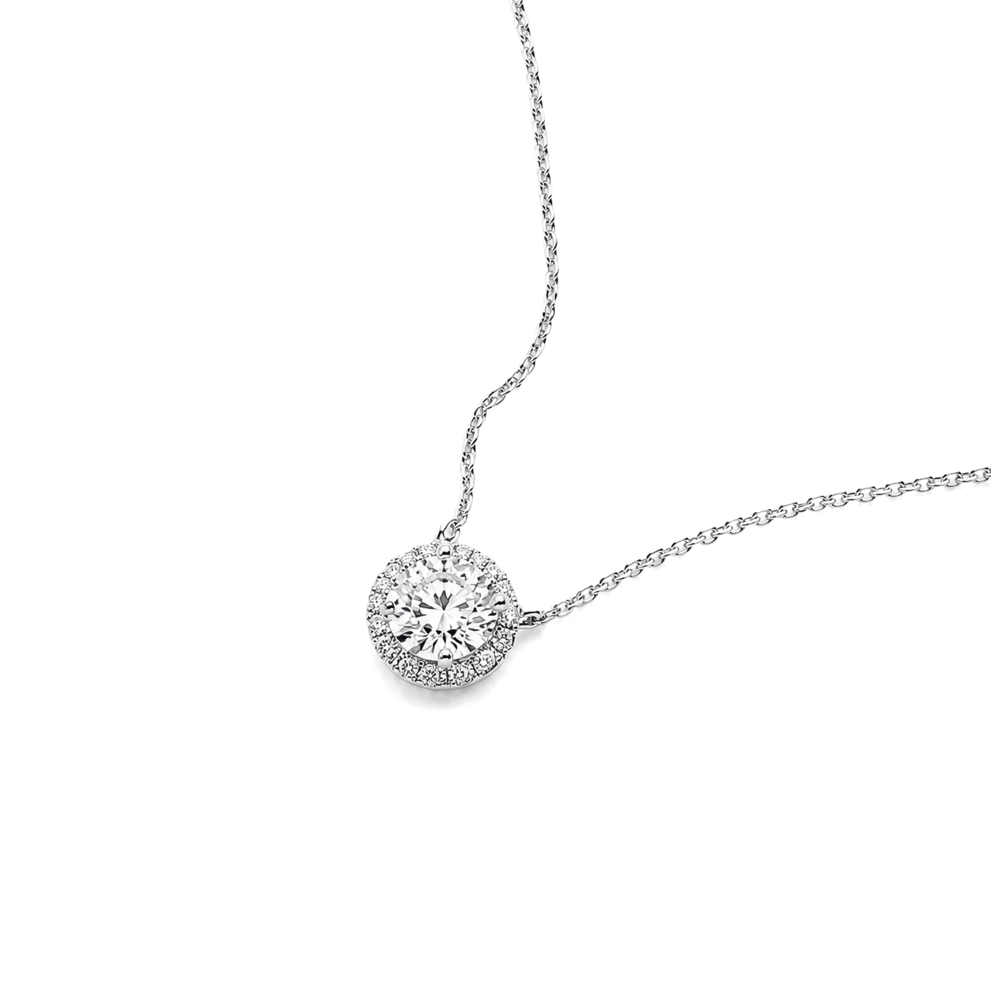 9-18K White Gold Round Lab Diamond Halo Solitaire Pendant Necklace For Women