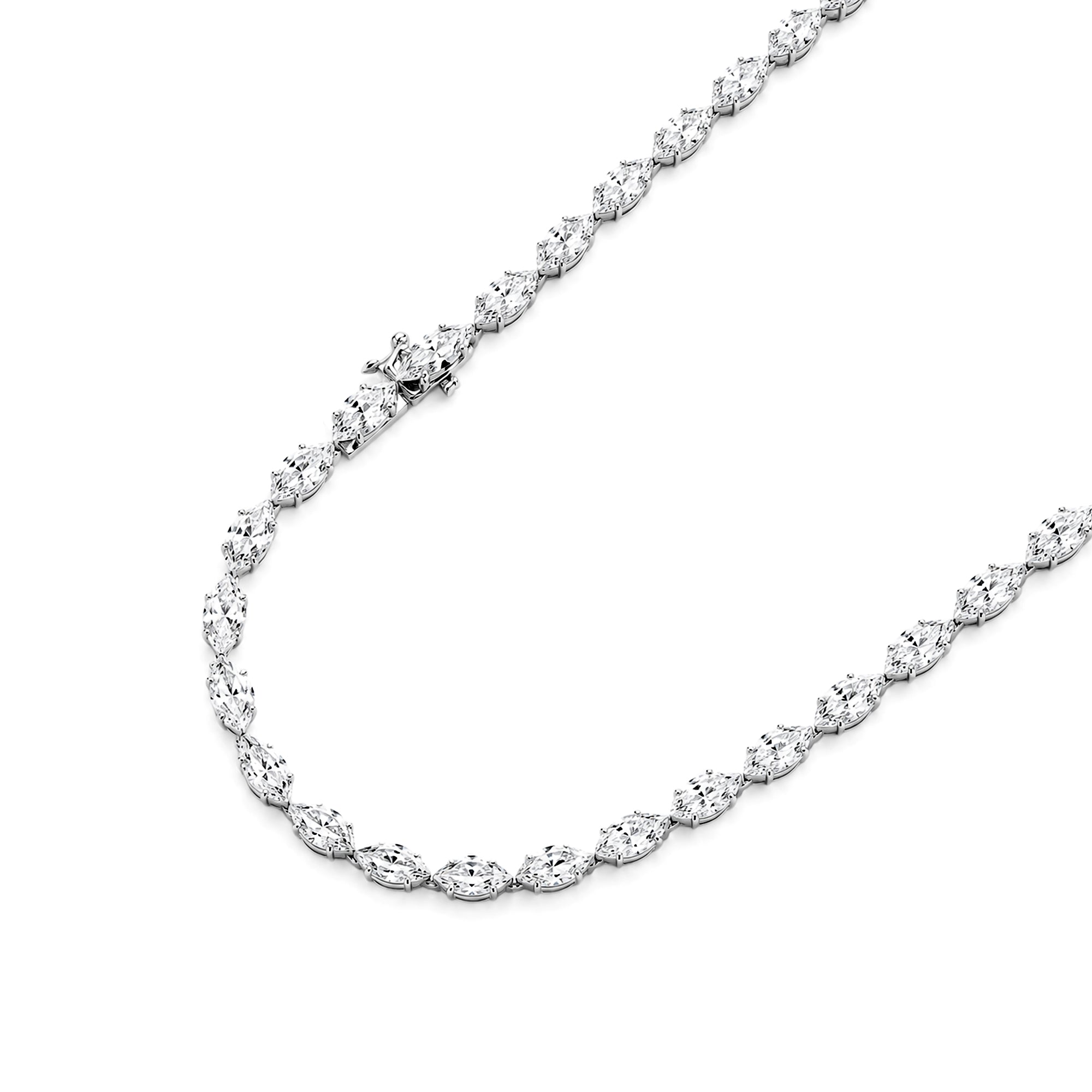 9-18K White Gold Marquise Lab Diamond Tennis Necklace, Continuous Marquise Diamond Bracelet