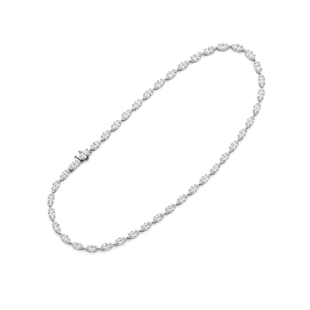 9-18K White Gold Marquise Lab Diamond Tennis Necklace, Continuous Marquise Diamond Bracelet
