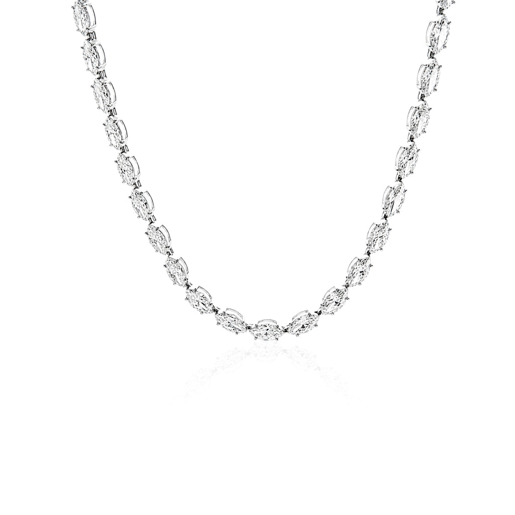 9-18K White Gold Marquise Lab Diamond Tennis Necklace, Continuous Marquise Diamond Bracelet