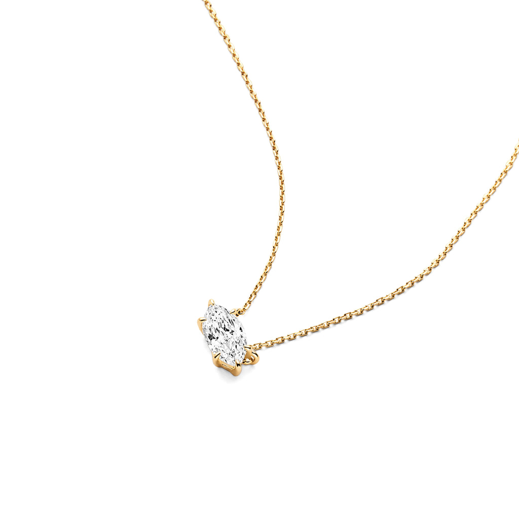 Horizontal Marquise Cut Lab Grown Diamond Solitaire Necklace, Solid 9-18K Yellow Gold Dainty Chain