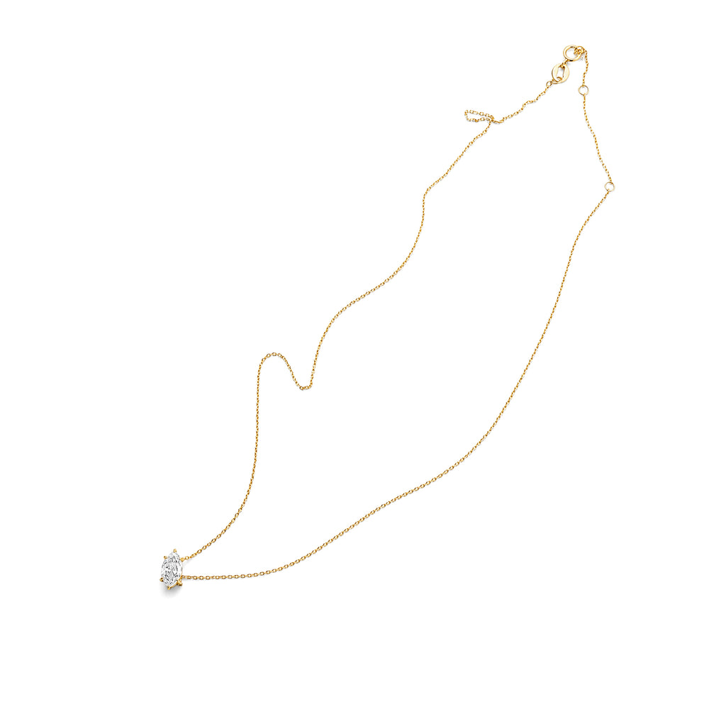 Horizontal Marquise Cut Lab Grown Diamond Solitaire Necklace, Solid 9-18K Yellow Gold Dainty Chain