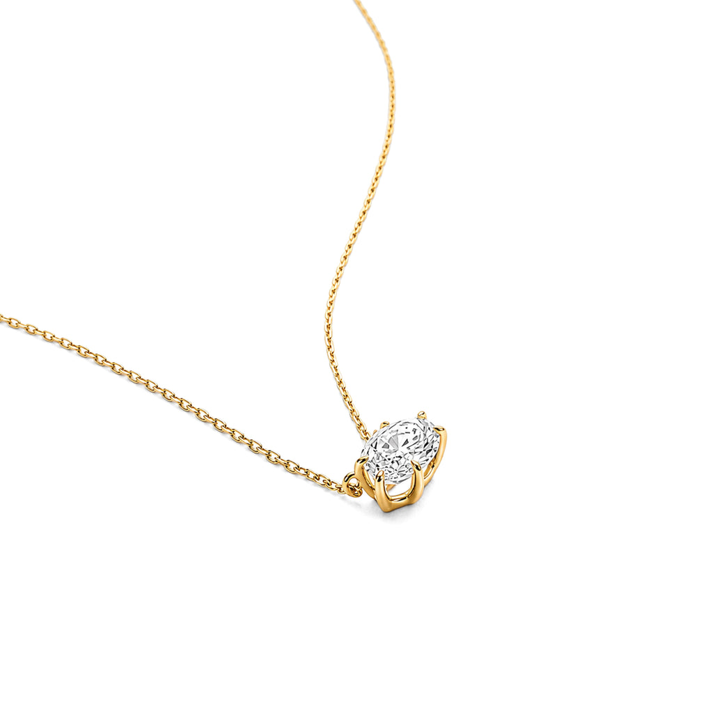 Horizontal Marquise Cut Lab Grown Diamond Solitaire Necklace, Solid 9-18K Yellow Gold Dainty Chain