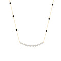 Lab Grown Diamond Curved Bar Station Necklace with Black Onyx Beads, Solid 14K Yellow Gold