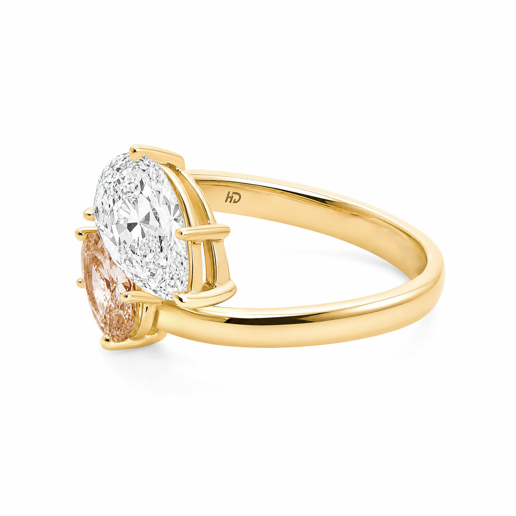 18K Yellow Gold Toi‑et‑Moi Two‑Stone Ring, Pear‑Shape White & Champagne Lab‑Grown Diamond Bypass Setting