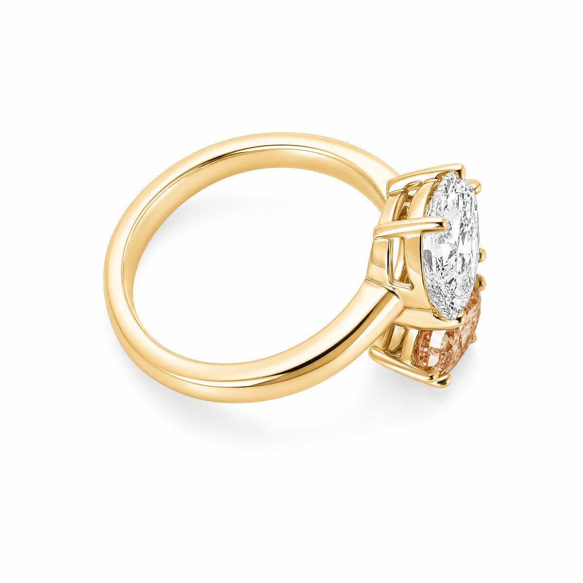 18K Yellow Gold Toi‑et‑Moi Two‑Stone Ring, Pear‑Shape White & Champagne Lab‑Grown Diamond Bypass Setting