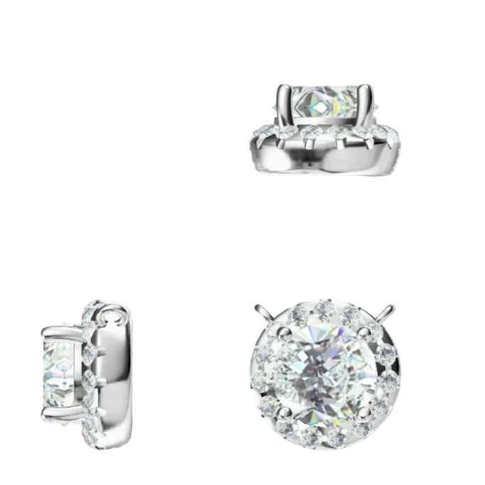 9-18K White Gold Round Lab Diamond Halo Solitaire Pendant Necklace For Women