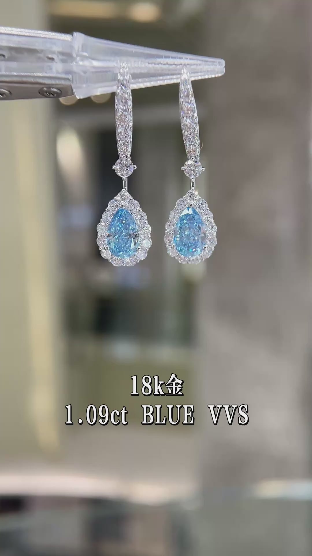 18k Gold Blue Teardrop Drop Earrings, Sparkly Aquamarine Color CZ Dangle Earrings, Daily Luxury Jewelry