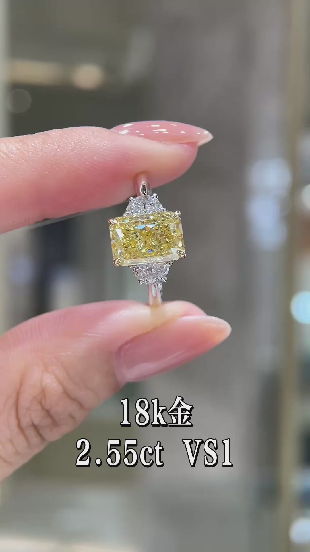 2.55CT Radiant Cut Fancy Yellow Diamond Halo Ring | 18K Gold VS1 | Fashion Daily Wear Jewelry for Wedding, Party & Gift
