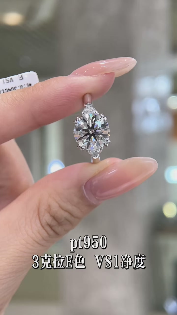 Classic Oval Center Halo Ring PT950 Luxury Engagement Band 3ct E Color VS1 High Clarity Jewelry