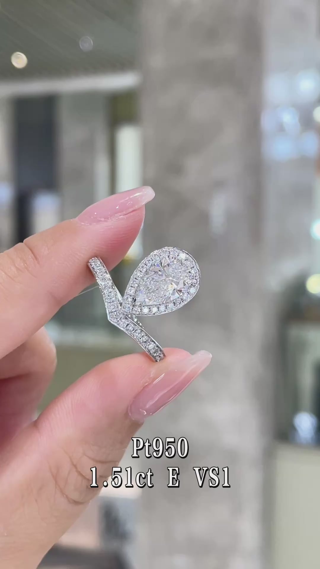 1.51CT Pear Cut Diamond Halo Engagement Ring | Pt950 Platinum E Color VS1 | Fashion Daily Wear Jewelry for Wedding, Proposal & Gift