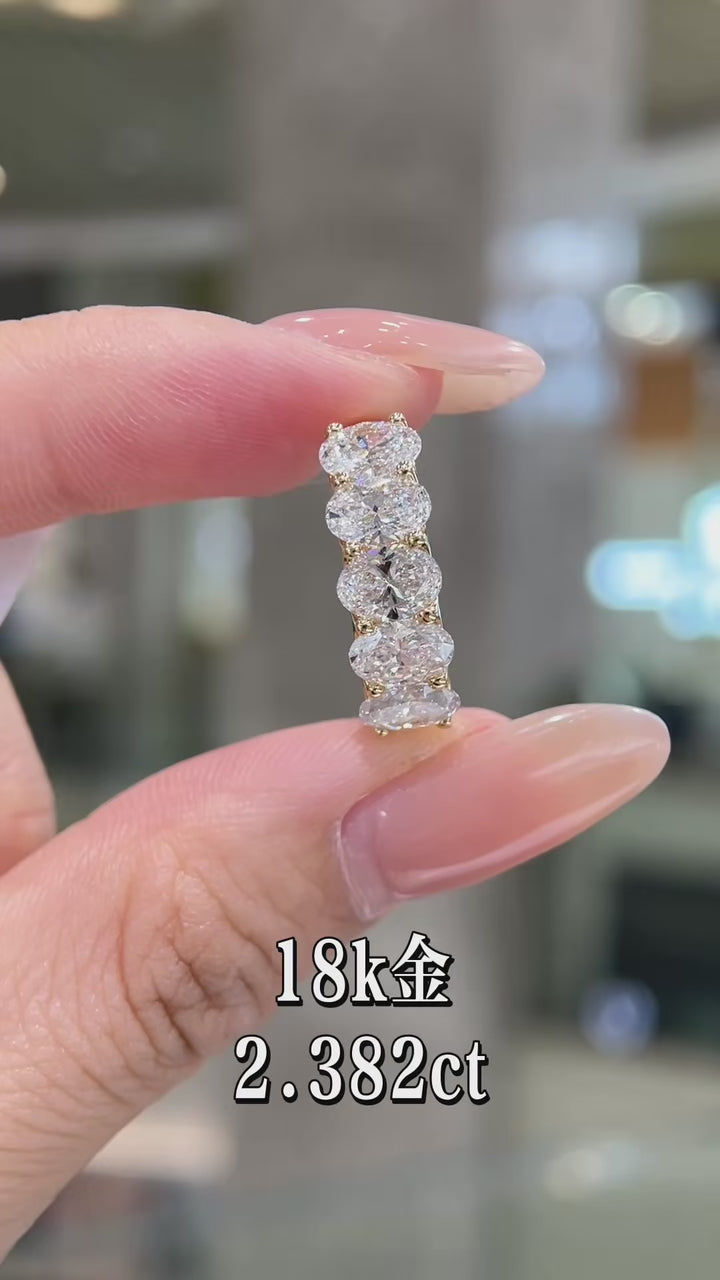 2.382CT Oval Cut Diamond Eternity Band Ring | 18K Yellow Gold | Full Eternity Stackable Ring for Wedding & Daily Wear